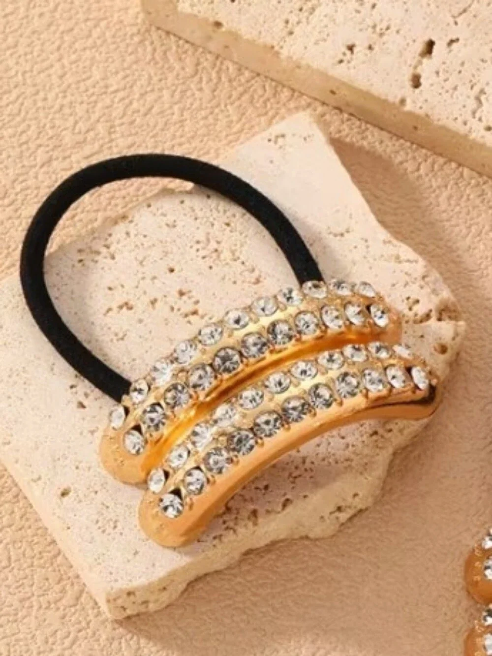 NEW! Gold Sparkly Rhinestones Elastic Hair Ties Band- Set Of 3